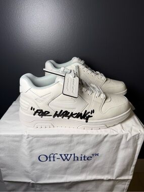 Off-White White Leather Low-Top Sneakers with Black Script Tag